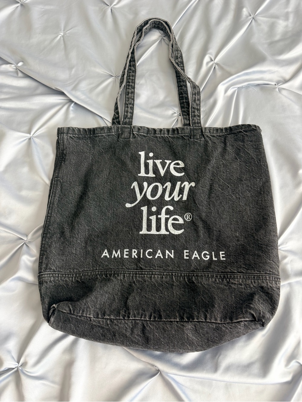 American Eagle Outfitters Black Canvas 'Live Your Life' Tote Bag